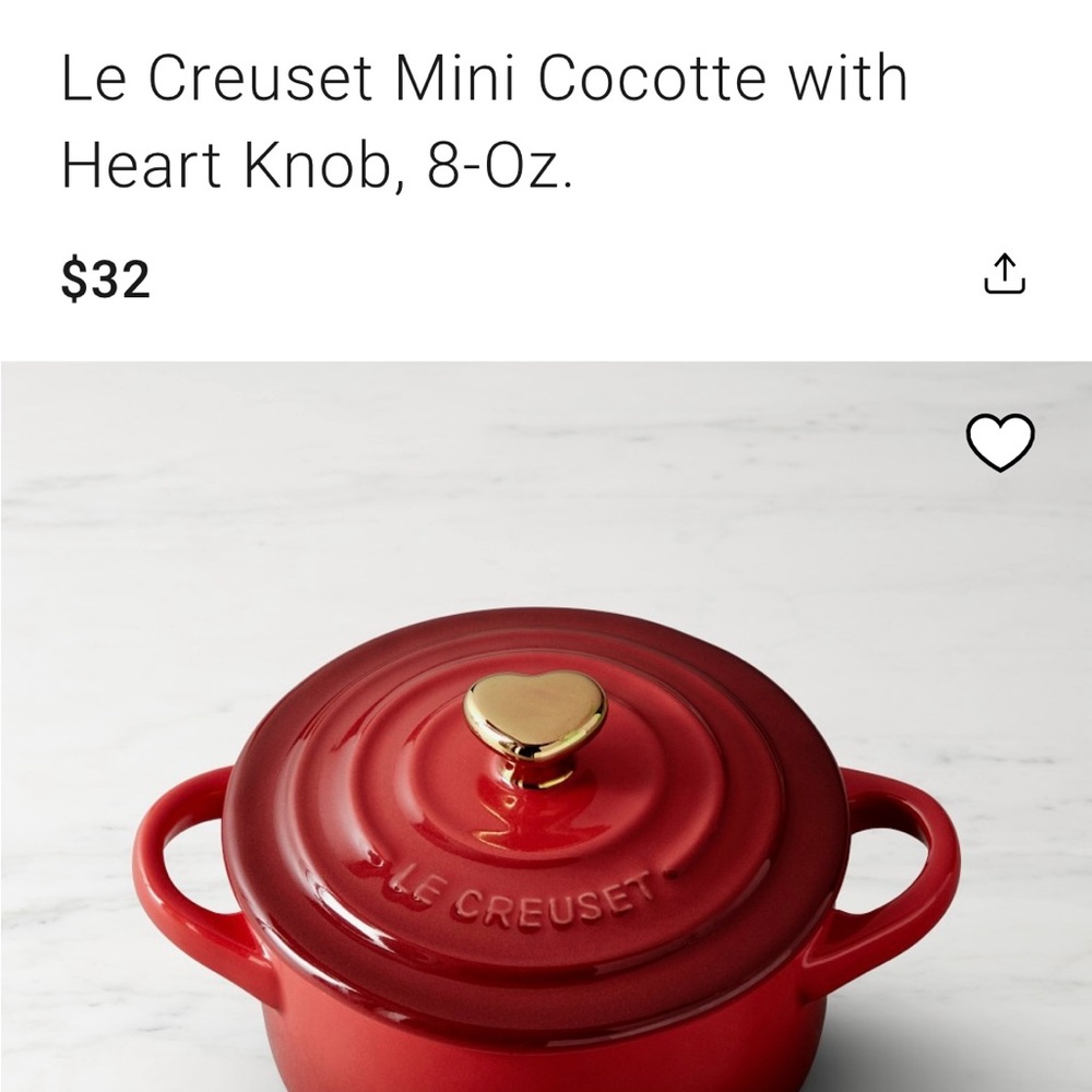 Le Creuset Red & Gold Mini Heart Knob Cocotte